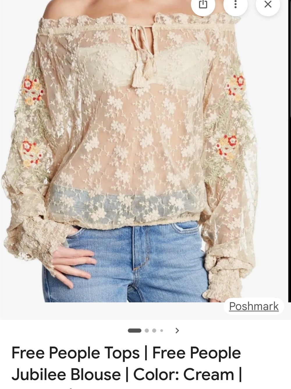 FREE PEOPLE Ivory Jubilee Floral Embroidered Mesh Top xs